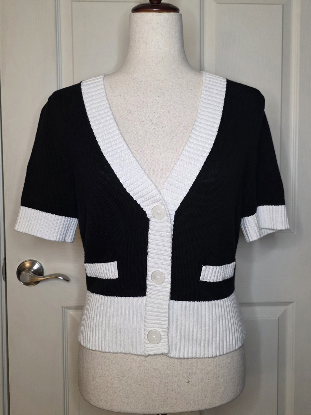 Express Black and White Short Sleeve Sweater